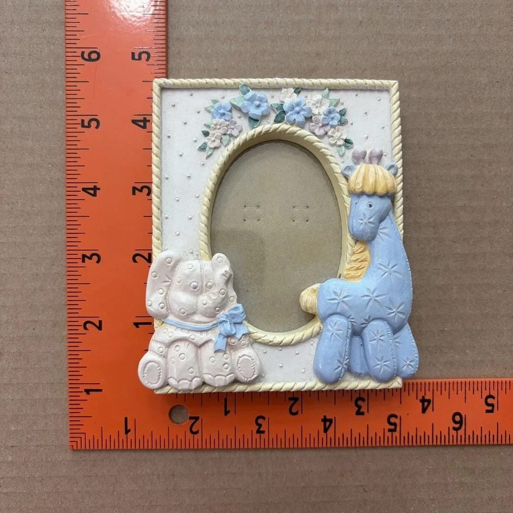 Vintage Baby Nursery Picture Frame Teddy Bear Blue Giraffe